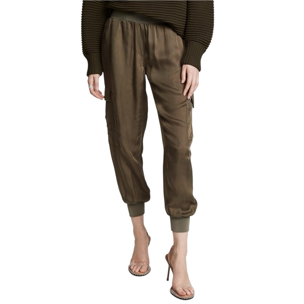 Cinq A Sept Giles Olive Green Cupro Cargo Pants Joggers SMALL